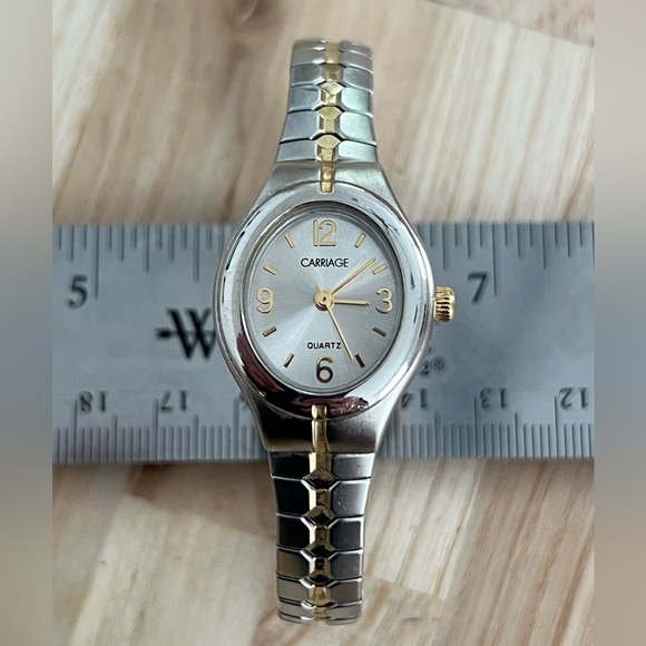 Carriage Ladies Watch Stainless Dial Two Tone Stretch Stainless Bracelet - Picture 5 of 12